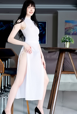 Amelia Riven Teases In Sheer Dress, Flaunts Long Legs And Perky Nipples On Floor