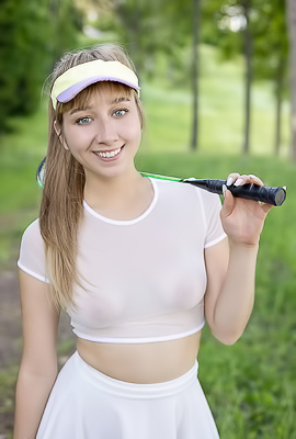 Arete Displays Her Gorgeous Pussy In A Sexy Badminton Set With Lifting Skirts And Enticing Smiles